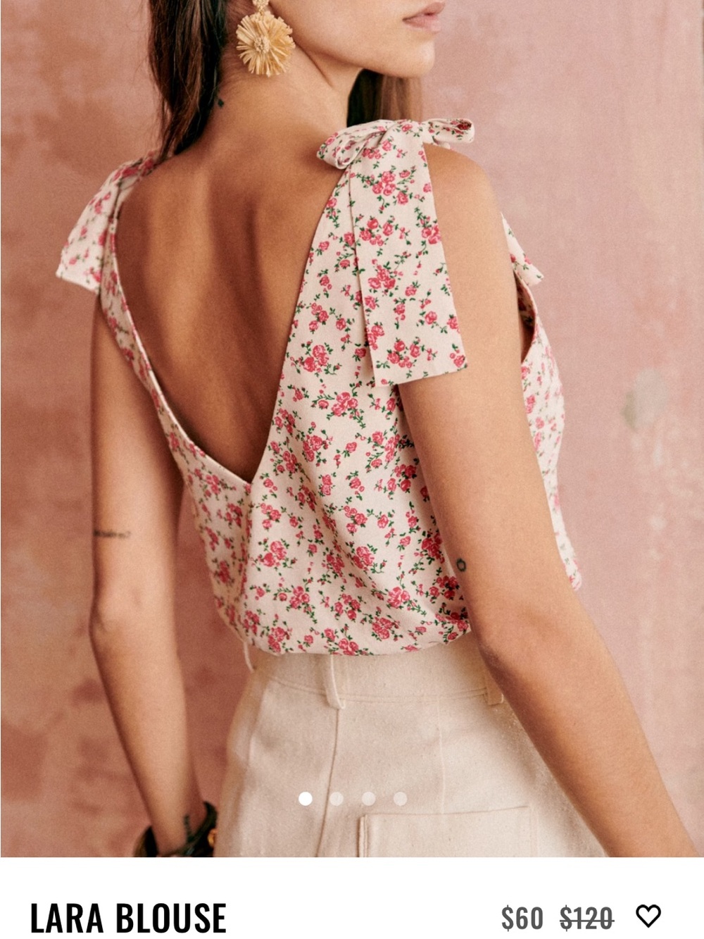Sezane Lara Blouse — Pink Floral Tie-Shoulder Women's Top - Picture 2 of 4